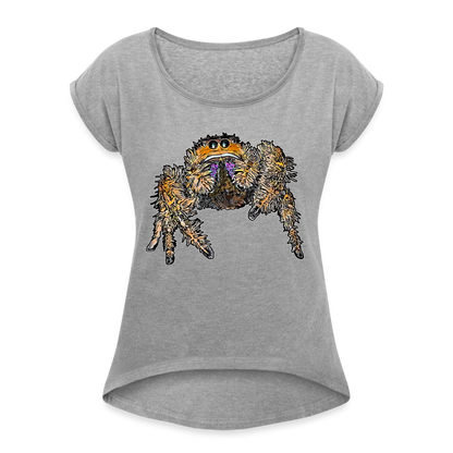 Frauen T-Shirt mit gerollten Ärmeln Phidippus regius Everglades female - Grau meliert