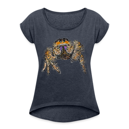 Frauen T-Shirt mit gerollten Ärmeln Phidippus regius Everglades female - Navy meliert