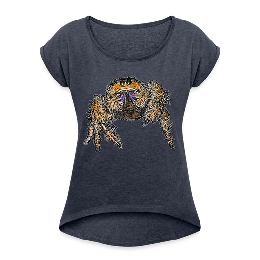Frauen T-Shirt mit gerollten Ärmeln Phidippus regius Everglades female - Navy meliert