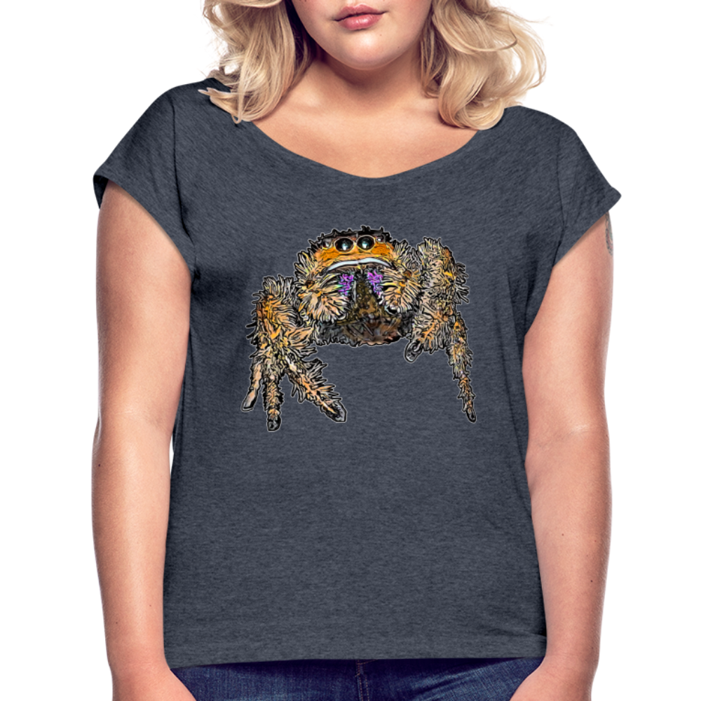Frauen T-Shirt mit gerollten Ärmeln Phidippus regius Everglades female - Navy meliert
