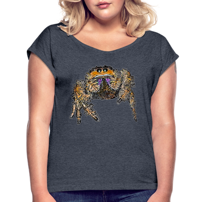 Frauen T-Shirt mit gerollten Ärmeln Phidippus regius Everglades female - Navy meliert