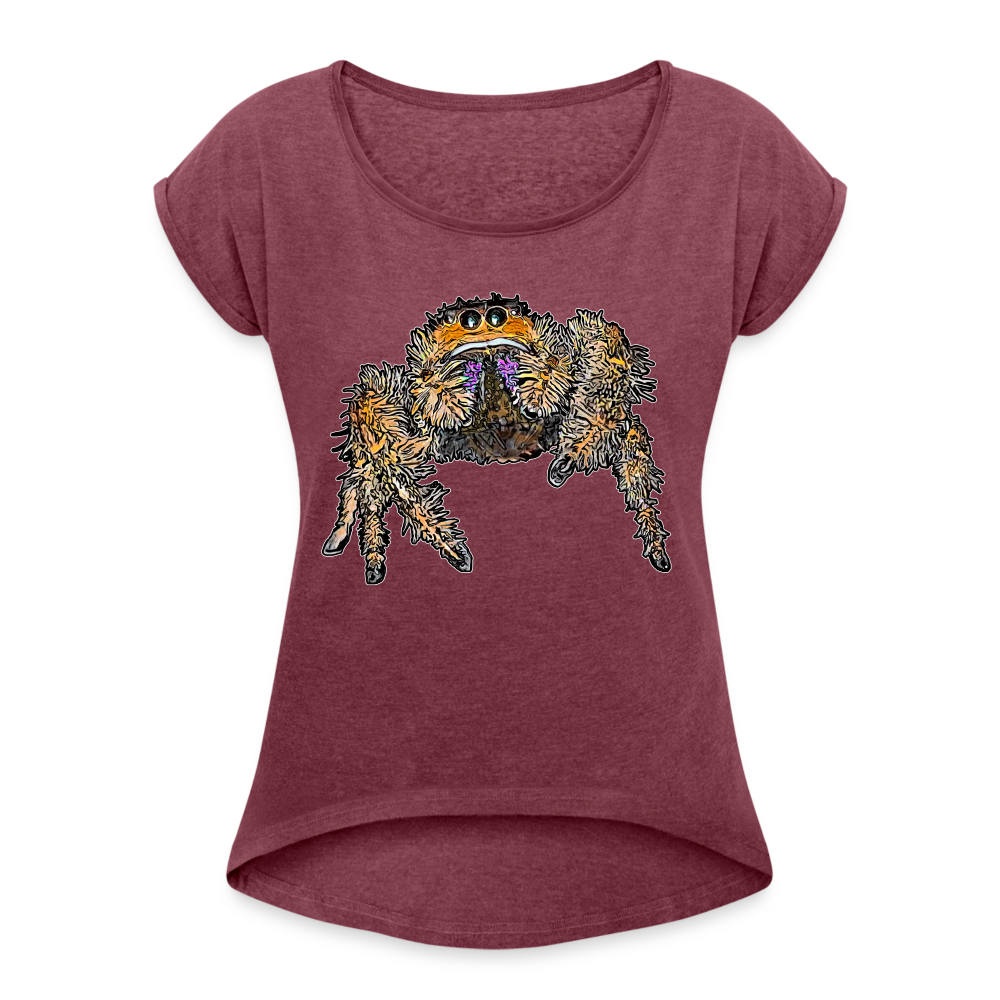 Frauen T-Shirt mit gerollten Ärmeln Phidippus regius Everglades female - Bordeauxrot meliert
