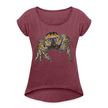 Frauen T-Shirt mit gerollten Ärmeln Phidippus regius Everglades female - Bordeauxrot meliert