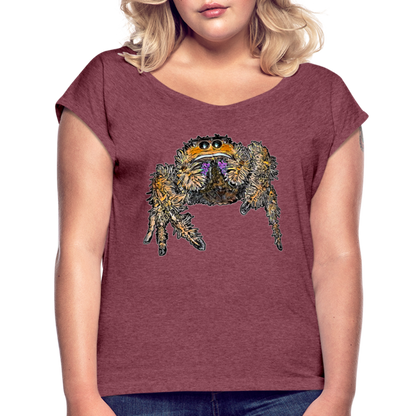 Frauen T-Shirt mit gerollten Ärmeln Phidippus regius Everglades female - Bordeauxrot meliert