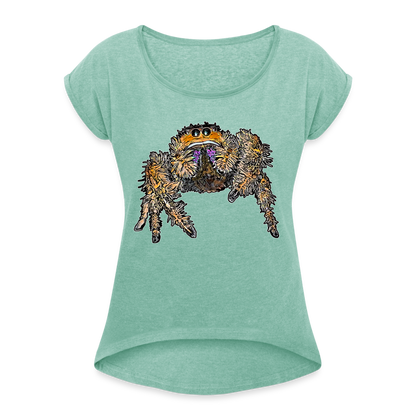 Frauen T-Shirt mit gerollten Ärmeln Phidippus regius Everglades female - Minze meliert