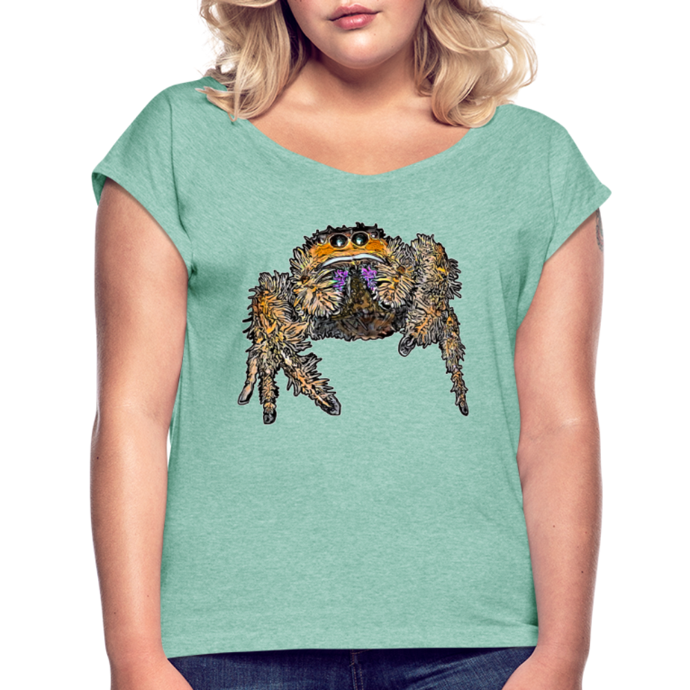 Frauen T-Shirt mit gerollten Ärmeln Phidippus regius Everglades female - Minze meliert