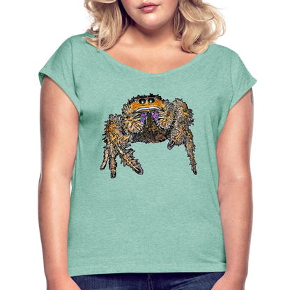 Frauen T-Shirt mit gerollten Ärmeln Phidippus regius Everglades female - Minze meliert