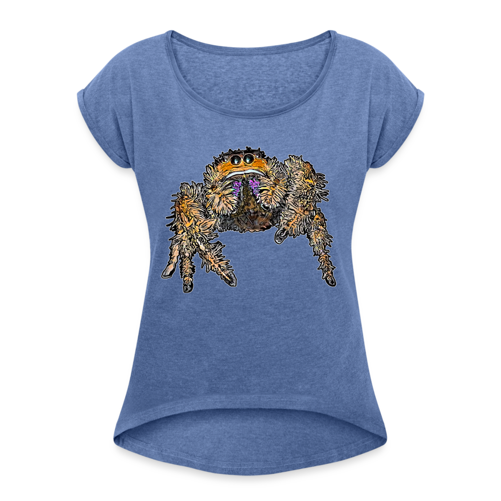 Frauen T-Shirt mit gerollten Ärmeln Phidippus regius Everglades female - Denim meliert
