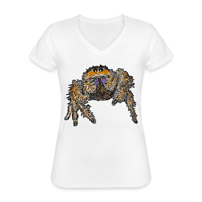 Frauen-T-Shirt mit V-Ausschnitt Phidippus regius Everglades female - weiß