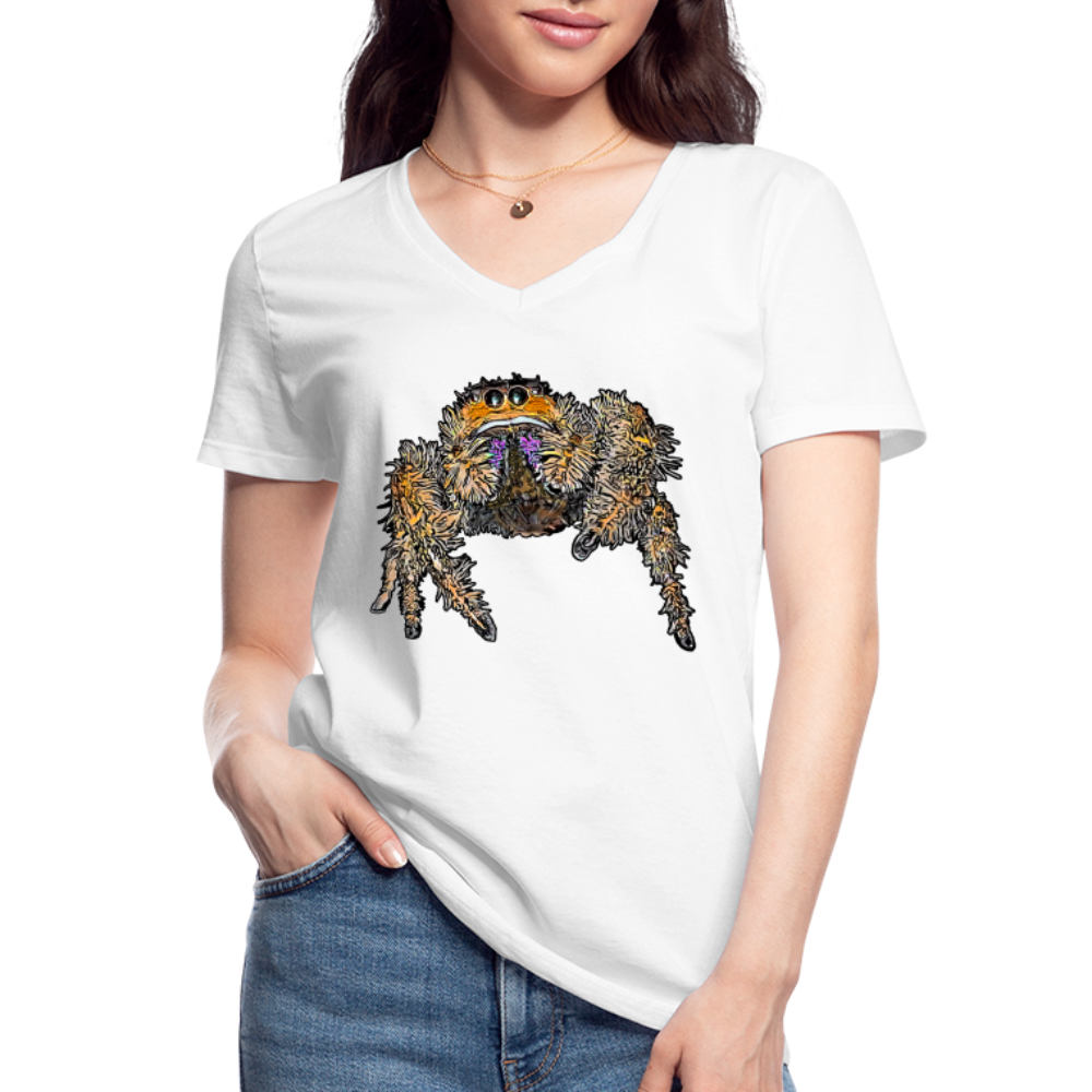 Frauen-T-Shirt mit V-Ausschnitt Phidippus regius Everglades female - weiß
