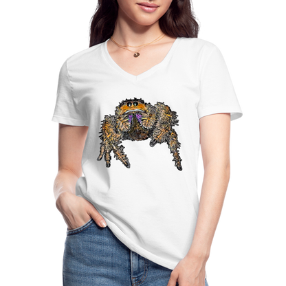 Frauen-T-Shirt mit V-Ausschnitt Phidippus regius Everglades female - weiß