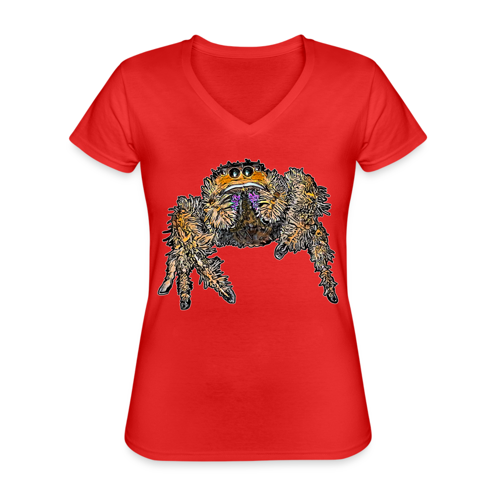 Frauen-T-Shirt mit V-Ausschnitt Phidippus regius Everglades female - Rot