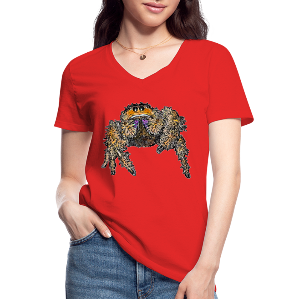 Frauen-T-Shirt mit V-Ausschnitt Phidippus regius Everglades female - Rot