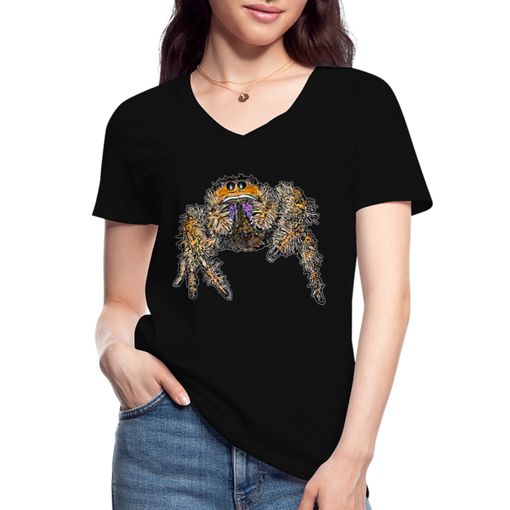 Frauen-T-Shirt mit V-Ausschnitt Phidippus regius Everglades female - Schwarz