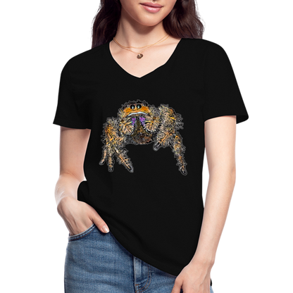 Frauen-T-Shirt mit V-Ausschnitt Phidippus regius Everglades female - Schwarz