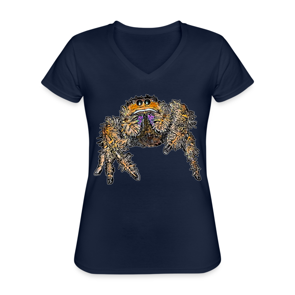 Frauen-T-Shirt mit V-Ausschnitt Phidippus regius Everglades female - Navy