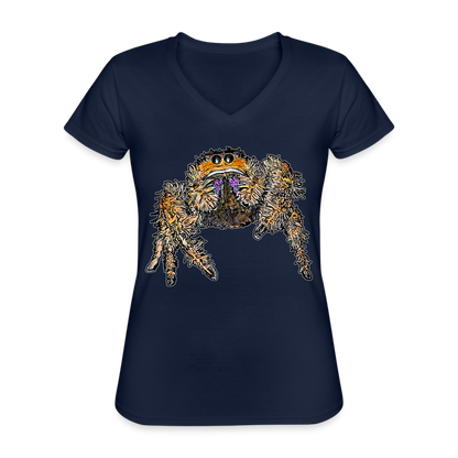 Frauen-T-Shirt mit V-Ausschnitt Phidippus regius Everglades female - Navy