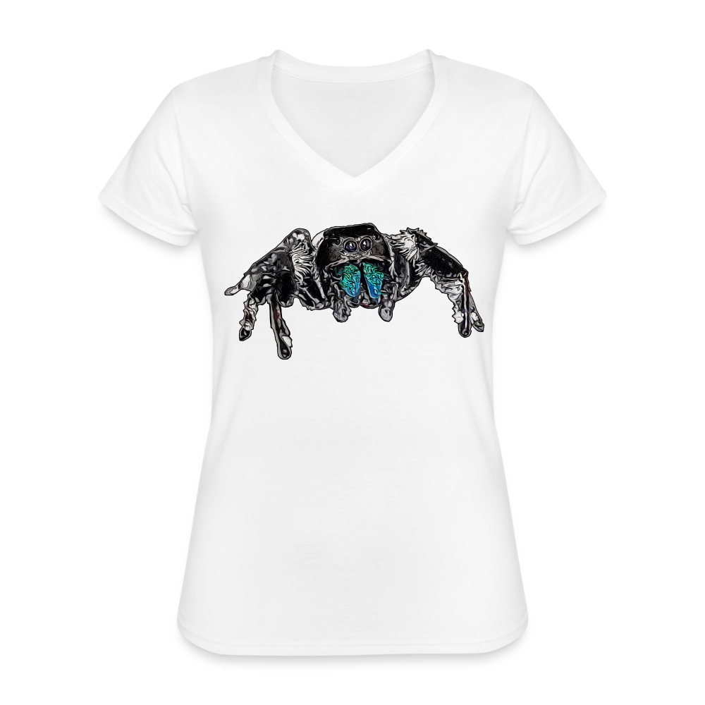 Frauen-T-Shirt mit V-Ausschnitt Phidippus regius Everglades male - weiß