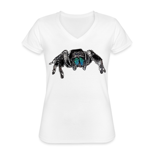 Frauen-T-Shirt mit V-Ausschnitt Phidippus regius Everglades male - weiß