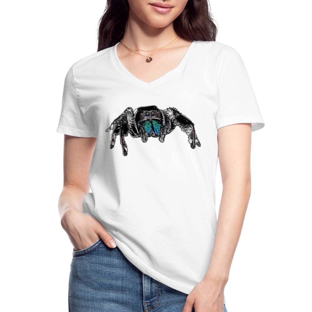 Frauen-T-Shirt mit V-Ausschnitt Phidippus regius Everglades male - weiß