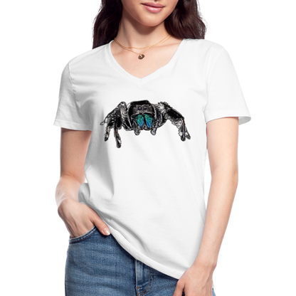 Frauen-T-Shirt mit V-Ausschnitt Phidippus regius Everglades male - weiß