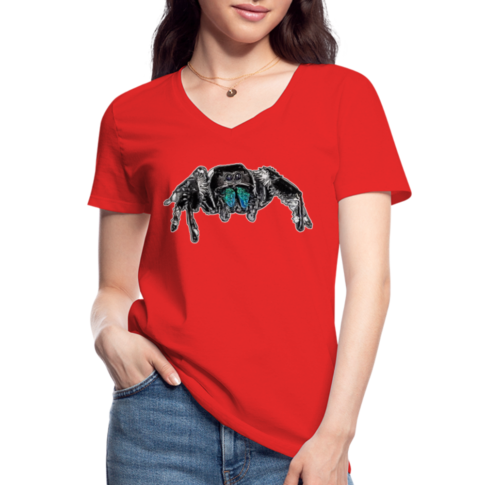 Frauen-T-Shirt mit V-Ausschnitt Phidippus regius Everglades male - Rot