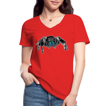 Frauen-T-Shirt mit V-Ausschnitt Phidippus regius Everglades male - Rot