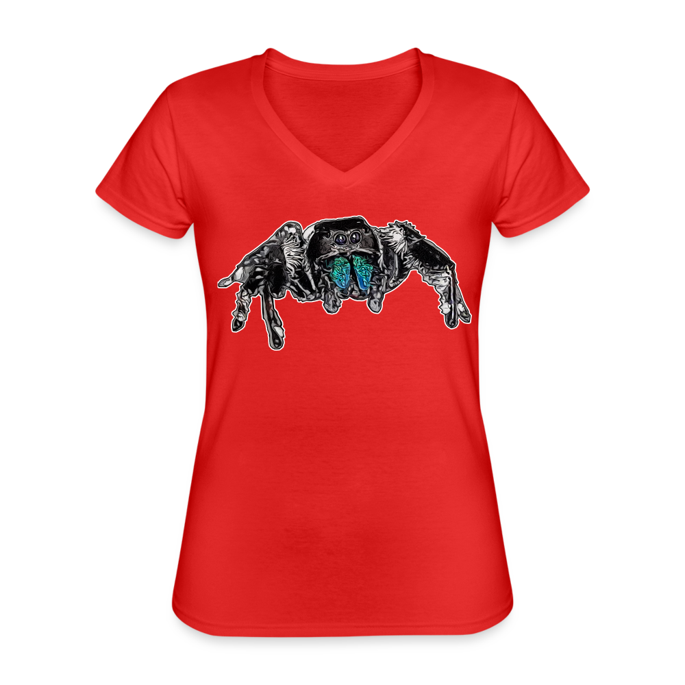 Frauen-T-Shirt mit V-Ausschnitt Phidippus regius Everglades male - Rot