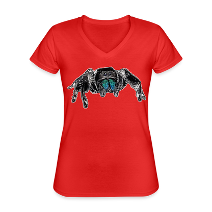 Frauen-T-Shirt mit V-Ausschnitt Phidippus regius Everglades male - Rot