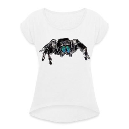 Frauen T-Shirt mit gerollten Ärmeln Phidippus regius Everglades male - weiß