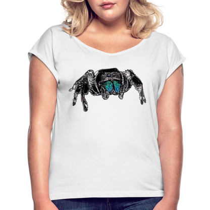 Frauen T-Shirt mit gerollten Ärmeln Phidippus regius Everglades male - weiß