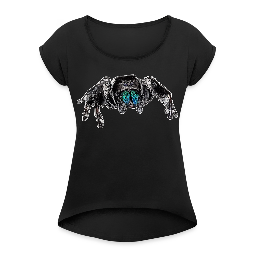 Frauen T-Shirt mit gerollten Ärmeln Phidippus regius Everglades male - Schwarz