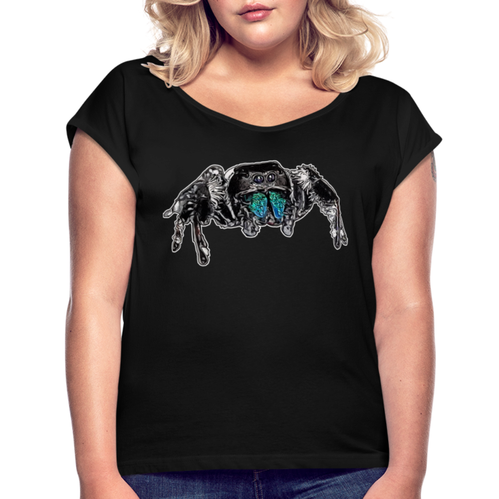 Frauen T-Shirt mit gerollten Ärmeln Phidippus regius Everglades male - Schwarz
