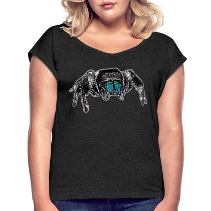 Frauen T-Shirt mit gerollten Ärmeln Phidippus regius Everglades male - Schwarz meliert
