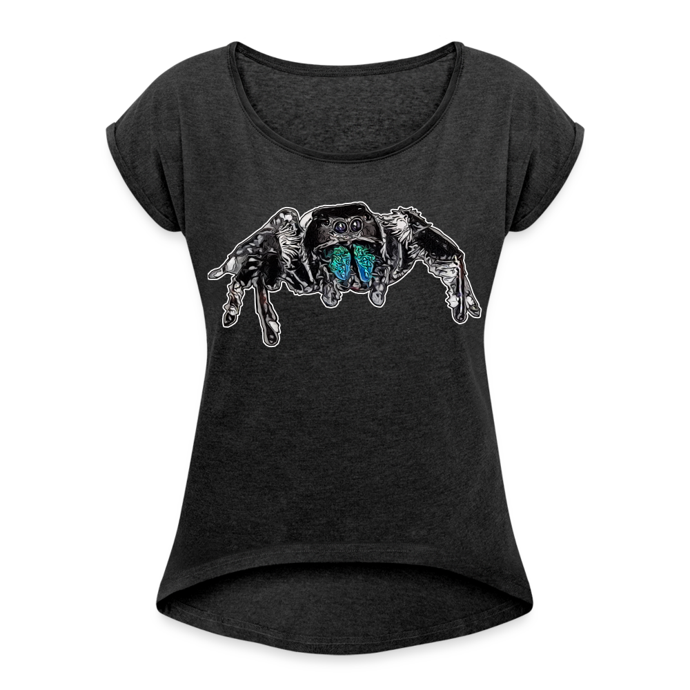 Frauen T-Shirt mit gerollten Ärmeln Phidippus regius Everglades male - Schwarz meliert