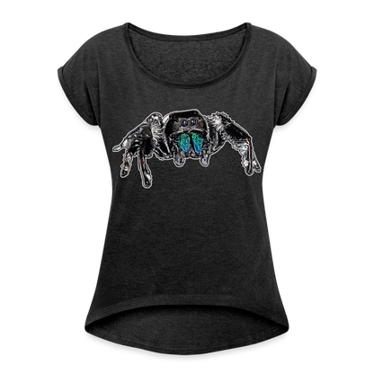Frauen T-Shirt mit gerollten Ärmeln Phidippus regius Everglades male - Schwarz meliert