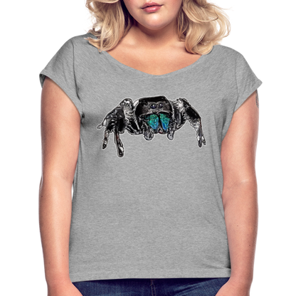 Frauen T-Shirt mit gerollten Ärmeln Phidippus regius Everglades male - Grau meliert