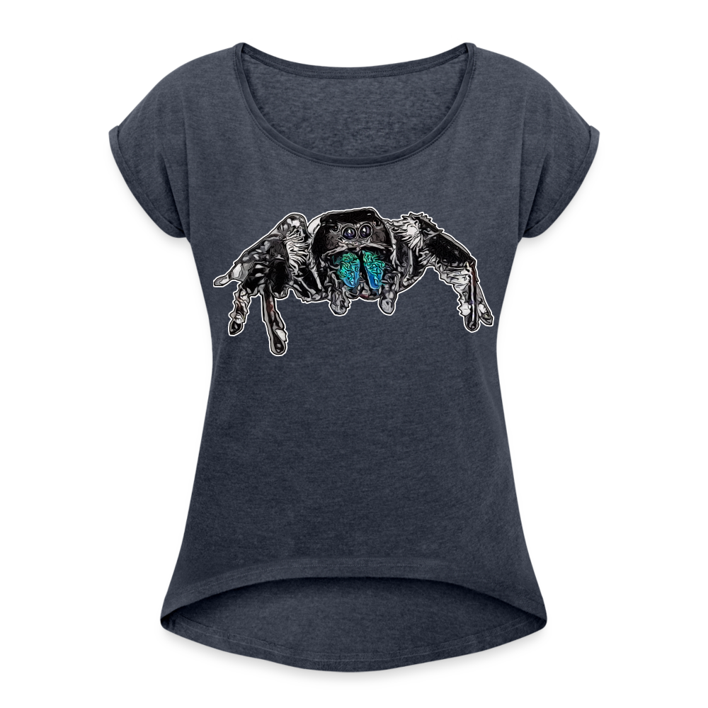 Frauen T-Shirt mit gerollten Ärmeln Phidippus regius Everglades male - Navy meliert