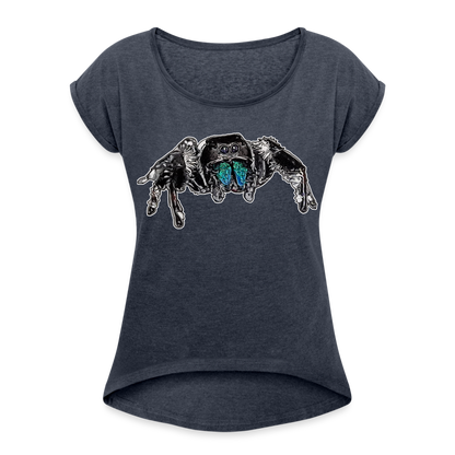 Frauen T-Shirt mit gerollten Ärmeln Phidippus regius Everglades male - Navy meliert