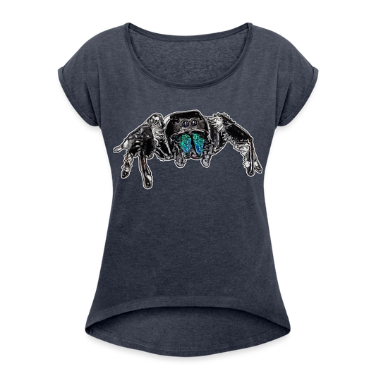 Frauen T-Shirt mit gerollten Ärmeln Phidippus regius Everglades male - Navy meliert