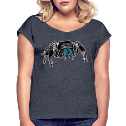 Frauen T-Shirt mit gerollten Ärmeln Phidippus regius Everglades male - Navy meliert