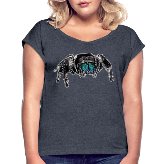 Frauen T-Shirt mit gerollten Ärmeln Phidippus regius Everglades male - Navy meliert