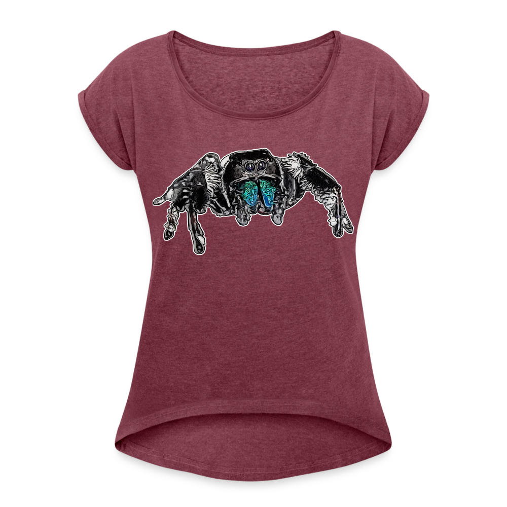 Frauen T-Shirt mit gerollten Ärmeln Phidippus regius Everglades male - Bordeauxrot meliert