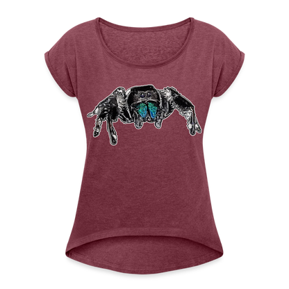 Frauen T-Shirt mit gerollten Ärmeln Phidippus regius Everglades male - Bordeauxrot meliert