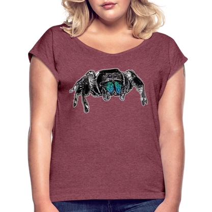 Frauen T-Shirt mit gerollten Ärmeln Phidippus regius Everglades male - Bordeauxrot meliert