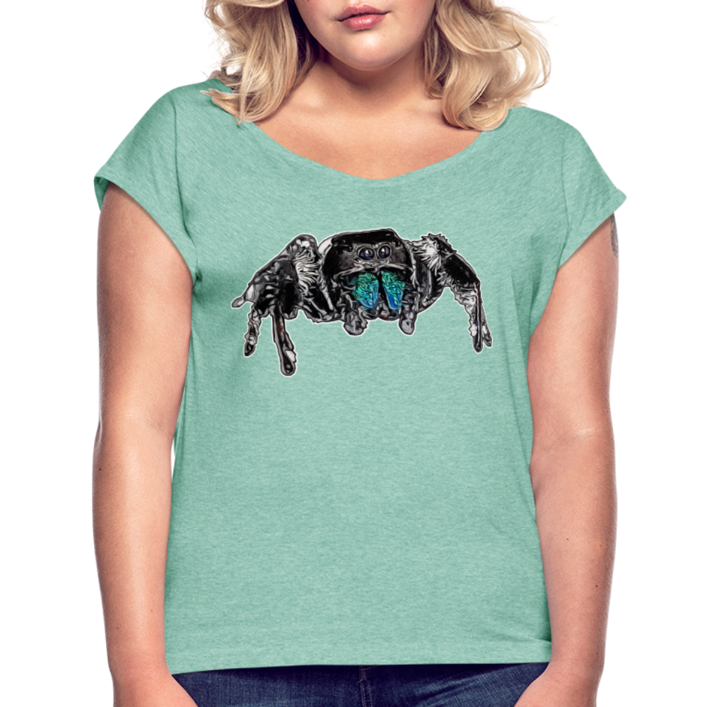 Frauen T-Shirt mit gerollten Ärmeln Phidippus regius Everglades male - Minze meliert