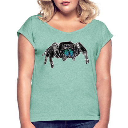Frauen T-Shirt mit gerollten Ärmeln Phidippus regius Everglades male - Minze meliert
