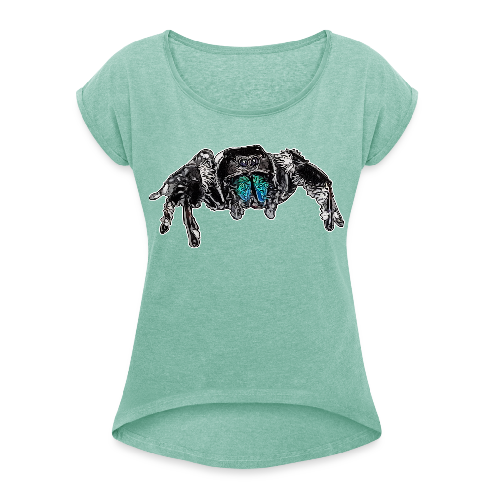 Frauen T-Shirt mit gerollten Ärmeln Phidippus regius Everglades male - Minze meliert