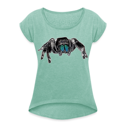 Frauen T-Shirt mit gerollten Ärmeln Phidippus regius Everglades male - Minze meliert