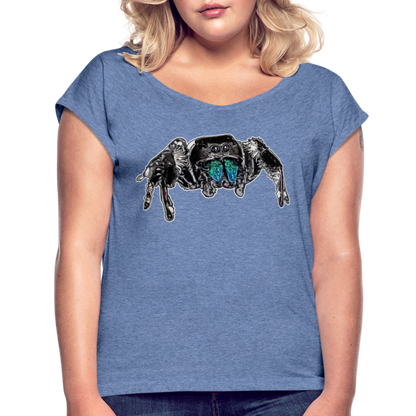 Frauen T-Shirt mit gerollten Ärmeln Phidippus regius Everglades male - Denim meliert